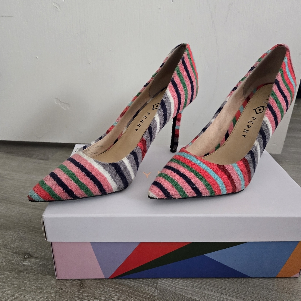 Katy Perry The Sissy Pumps Size: 8.5 Striped Terry Cloth Scarlet New In Box!